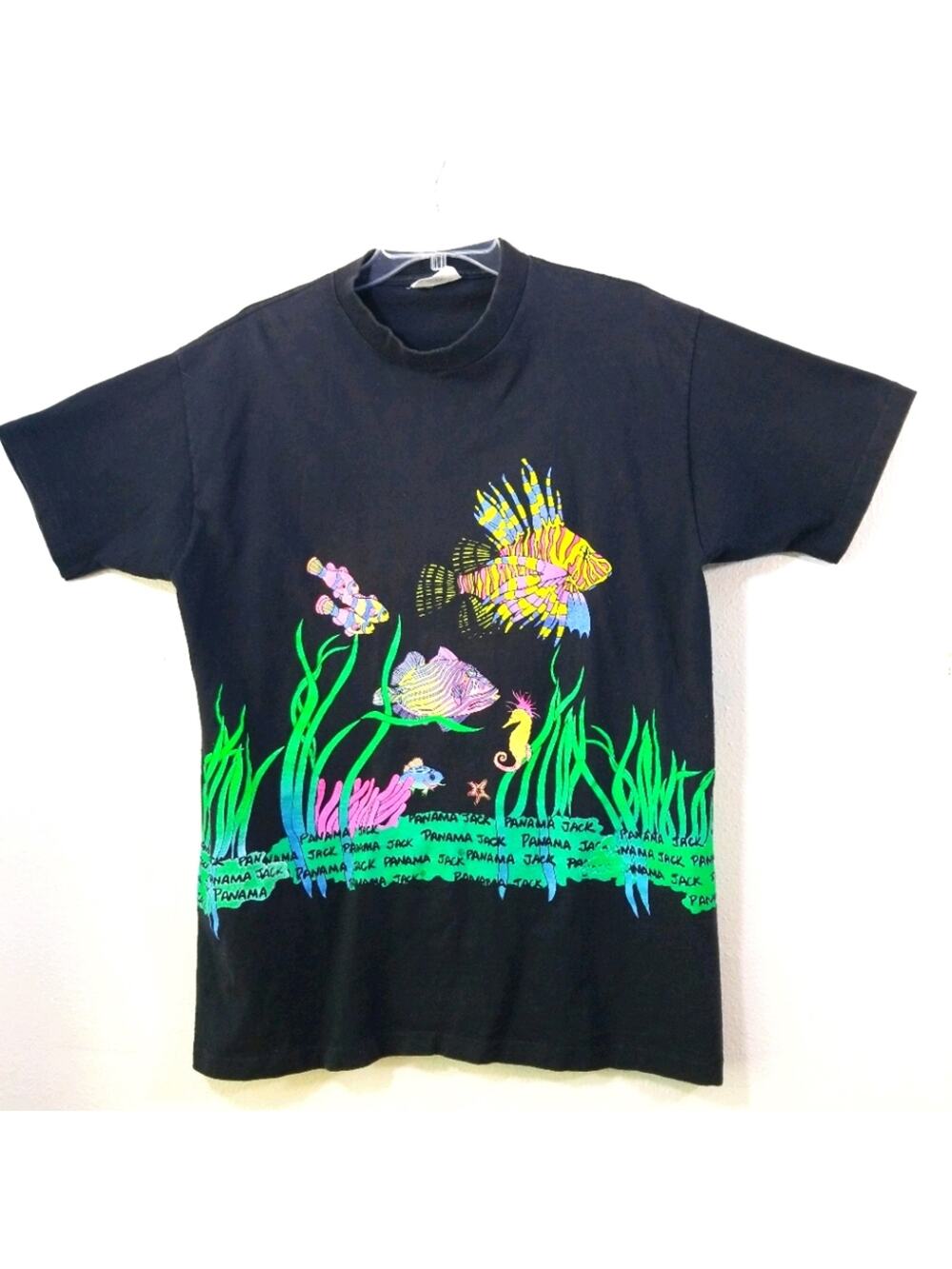 Vintage 80s Panama Jack neon fish dbl sided tee